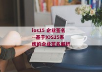 ios15 企业签名--基于iOS15系统的企业签名解析