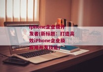 iphone企业级开发者(新标题：打造高效iPhone企业级应用开发技能)