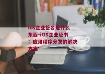 ios企业签名是什么东西-iOS企业证书：应用程序分发的解决方案